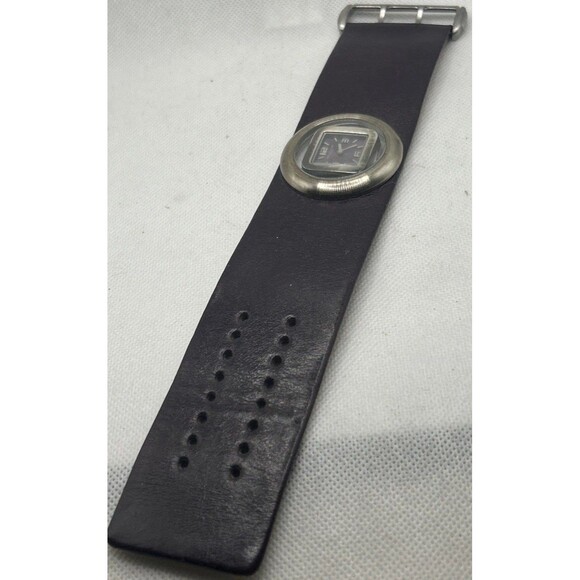 Kenneth Cole Reaction Digital Square Silver Tone Burgundy Leather Wide Band - Picture 3 of 6